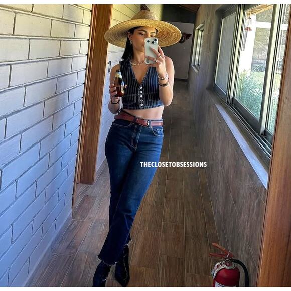 ZARA Cropped Sleeveless Vest NWT | Striped Button-Front Denim Look M - Picture 8 of 16